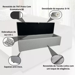 Calçadeira Baú Recamier Casal 140cm Carla Linho:cinza Claro - 3
