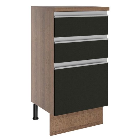 Balcão Madesa Glamy 40cm 3 Gavetas Rustic Preto