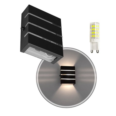 Arandela Slim Alumínio 3 Frisos Externa Preta + LED G9 5W Branco Frio ST2772