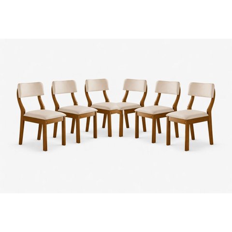 Kit 6 Cadeiras de Jantar Estofada Sparta - Domus Móveis- Suede Creme