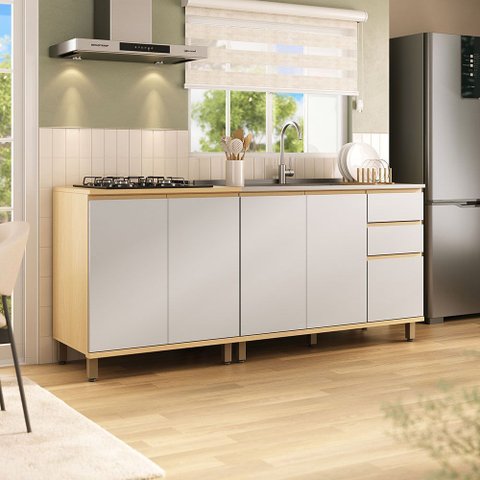 Cozinha Compacta 100 MDF 2 Peças 200cm Aura Luciane Móveis