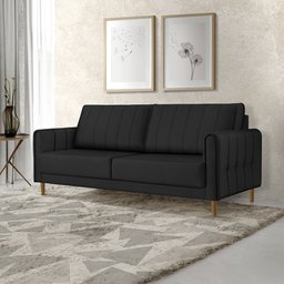 Sofá Living Biagio 1,70m Veludo Pés Madeira Espuma D-28:preto - 1