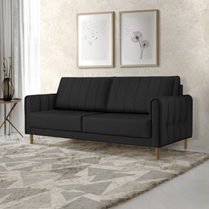 Sofá Living Biagio 1,70m Veludo Pés Madeira Espuma D-28:preto