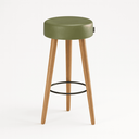 Ver imagem 2 de Kit 2 Banquetas Alta 60cm Estofada Corino Verde Retrô Pé Palito Cozinha Área Gourmet Balcão Bancada