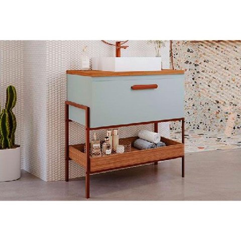 Gabinete de Banheiro Balcão Portinari 1 Porta C/cuba 60cm Pistache/freijo - Mgm