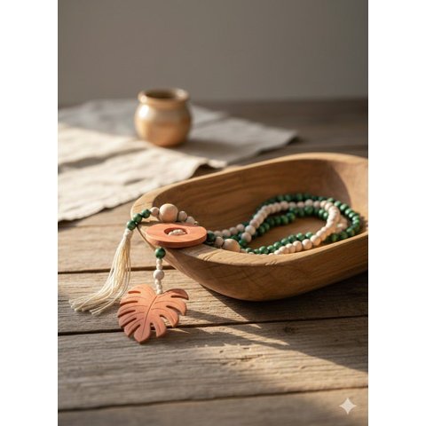 Enfeite Colar Terço de Mesa Decorativo _ Costela de Adão Verde Jade