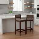 Ver imagem 1 de Kit 2 Banquetas Assento Encosto Estofado em Linho Hellen:imbuia com Linho Marrom