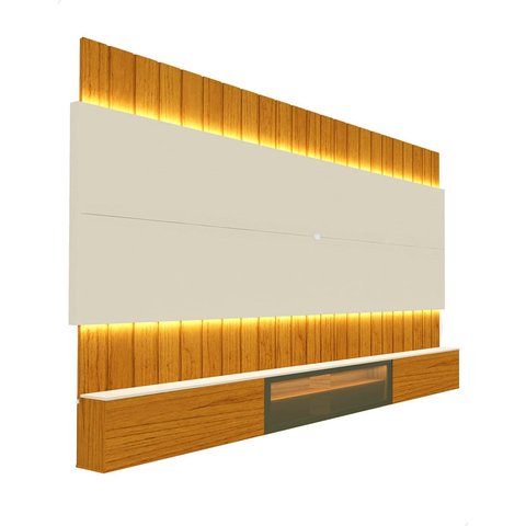Conjunto Painel Home Rack Suspenso 260 Reflecta Led Akin Cor:off White e Madeira