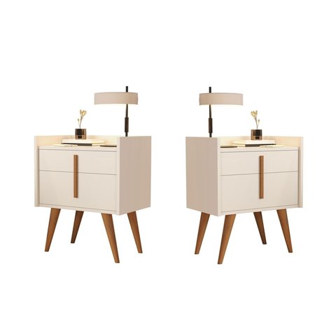 Kit 2 Mesa de Cabeceira 1 Gaveta 1 Porta Pés Palito 1188 Davi Off White - Comprar Moveis em Casa