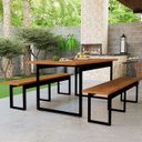 Ver imagem 2 de Conjunto Mesa com 2 Bancos Base de Ferro Estilo Industrial Área Lazer:nature