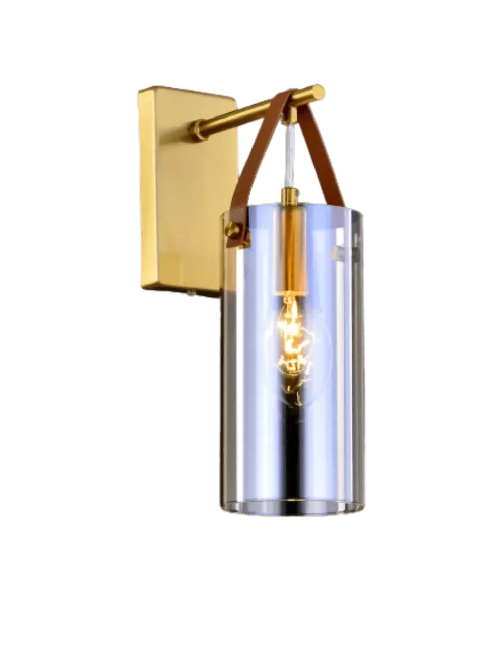 Arandela Coimbra Metal Ouro Pintado Com Vidro Champagne e Tira De Couro Tupiara - 1