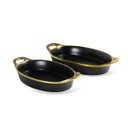 Ver imagem 1 de Conjunto 2 Travessas Oval com Alça de Cerâmica Preto e Dourado UN0098 Btc