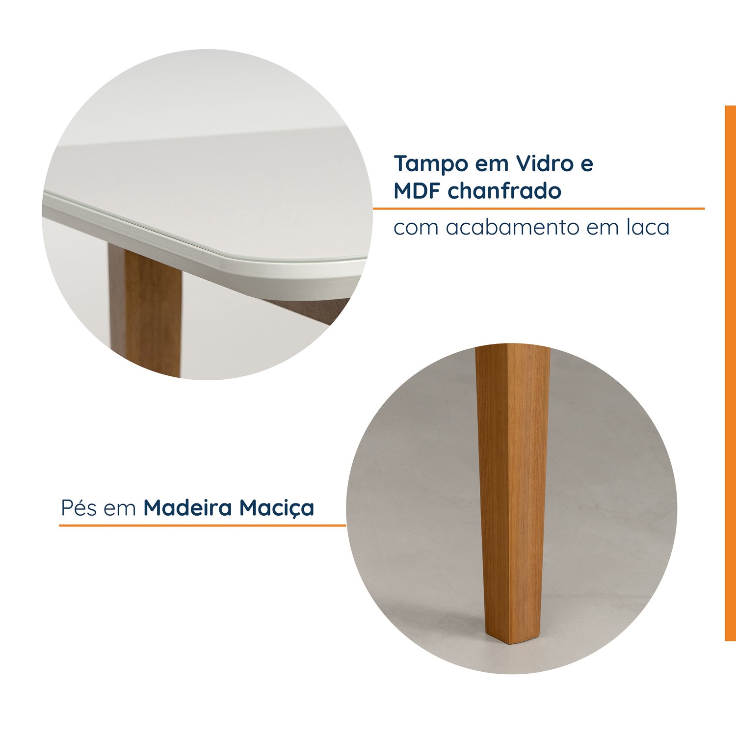 Mesa de Jantar 6 Lugares 1,60m Tampo MDF e Vidro Pés Madeira Maciça Tangará CabeCasa MadeiraMadeira - 4