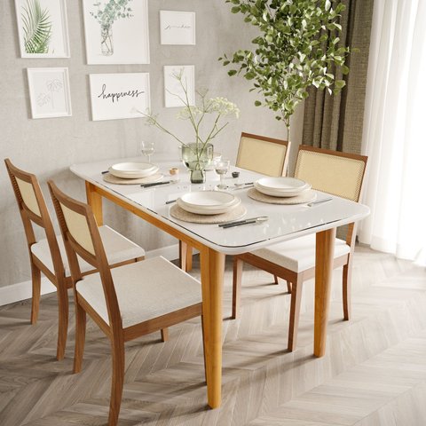 Mesa de Jantar 6 Lugares 160cm com Tampo MDF e Vidro Tangará CabeCasa MadeiraOriginals