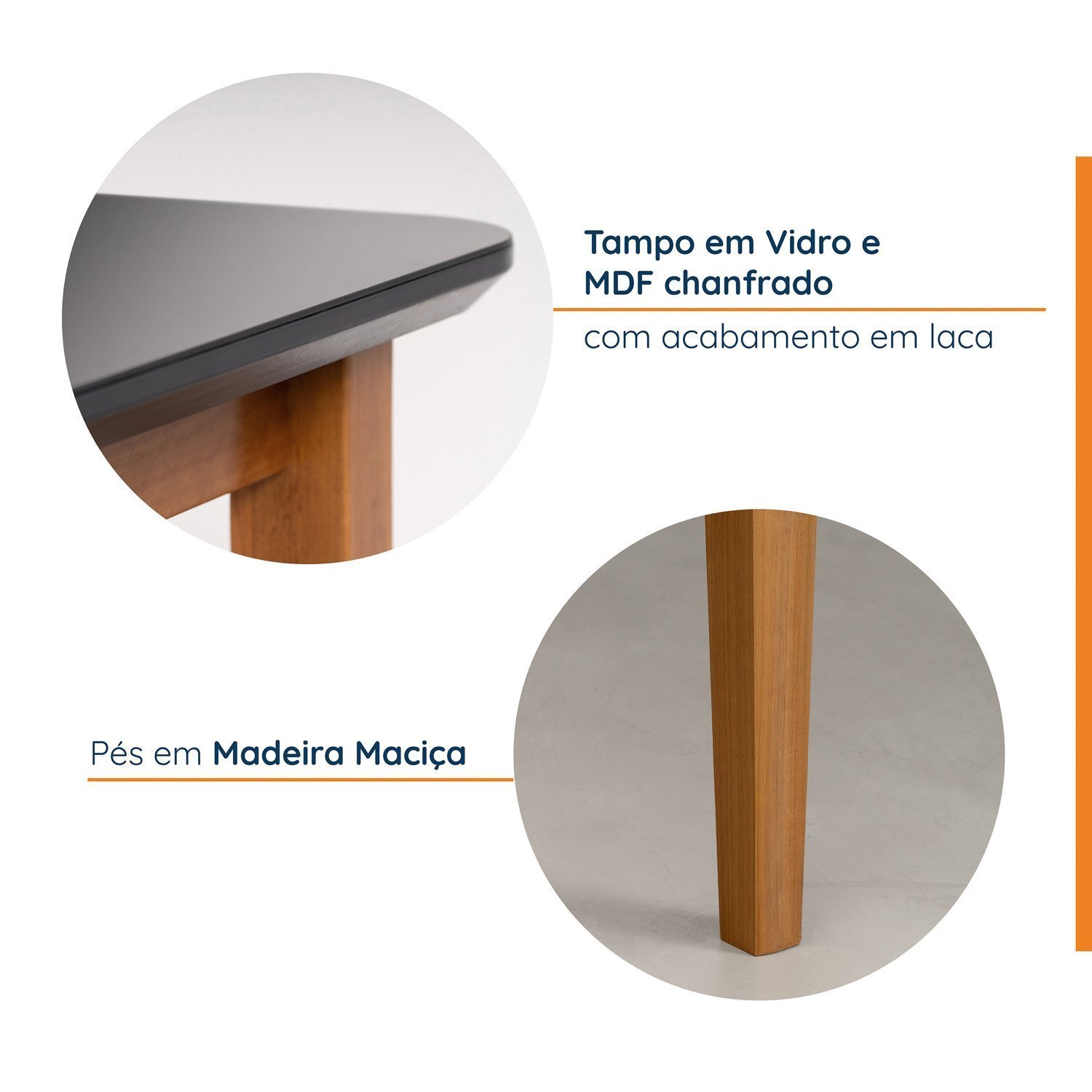 Mesa de Jantar 6 Lugares 1,60m Tampo MDF e Vidro Pés Madeira Maciça Tangará CabeCasa MadeiraMadeira - 4