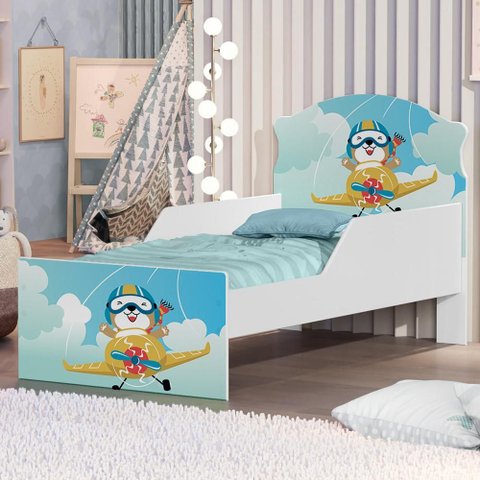 Cama Infantil Ursinho Patrulheiro Proteção Lateral Colchão Incluso