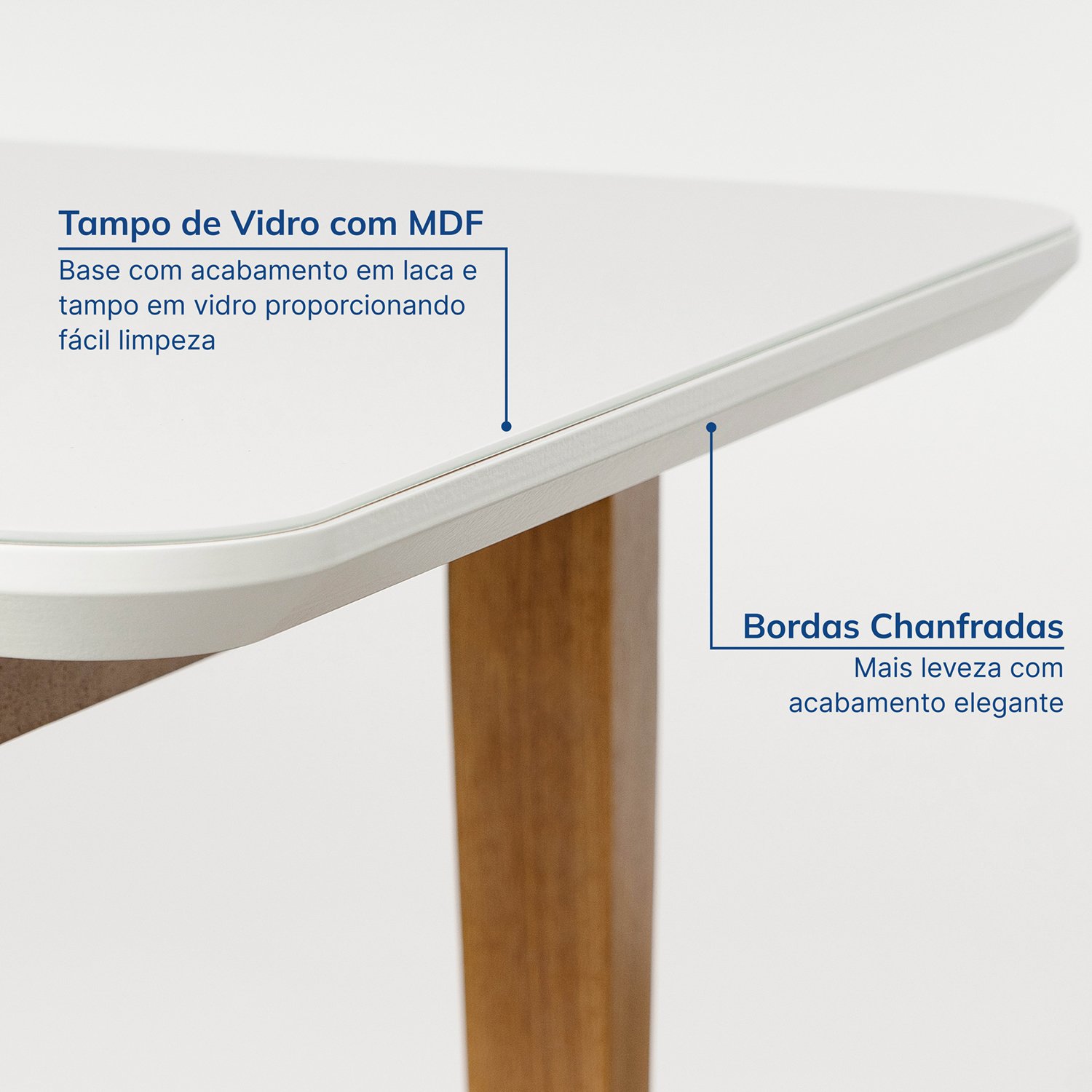 Mesa de Jantar 6 Lugares 1,80m Tampo MDF e Vidro Pés Madeira Maciça Tangará CabeCasa MadeiraMadeira - 5