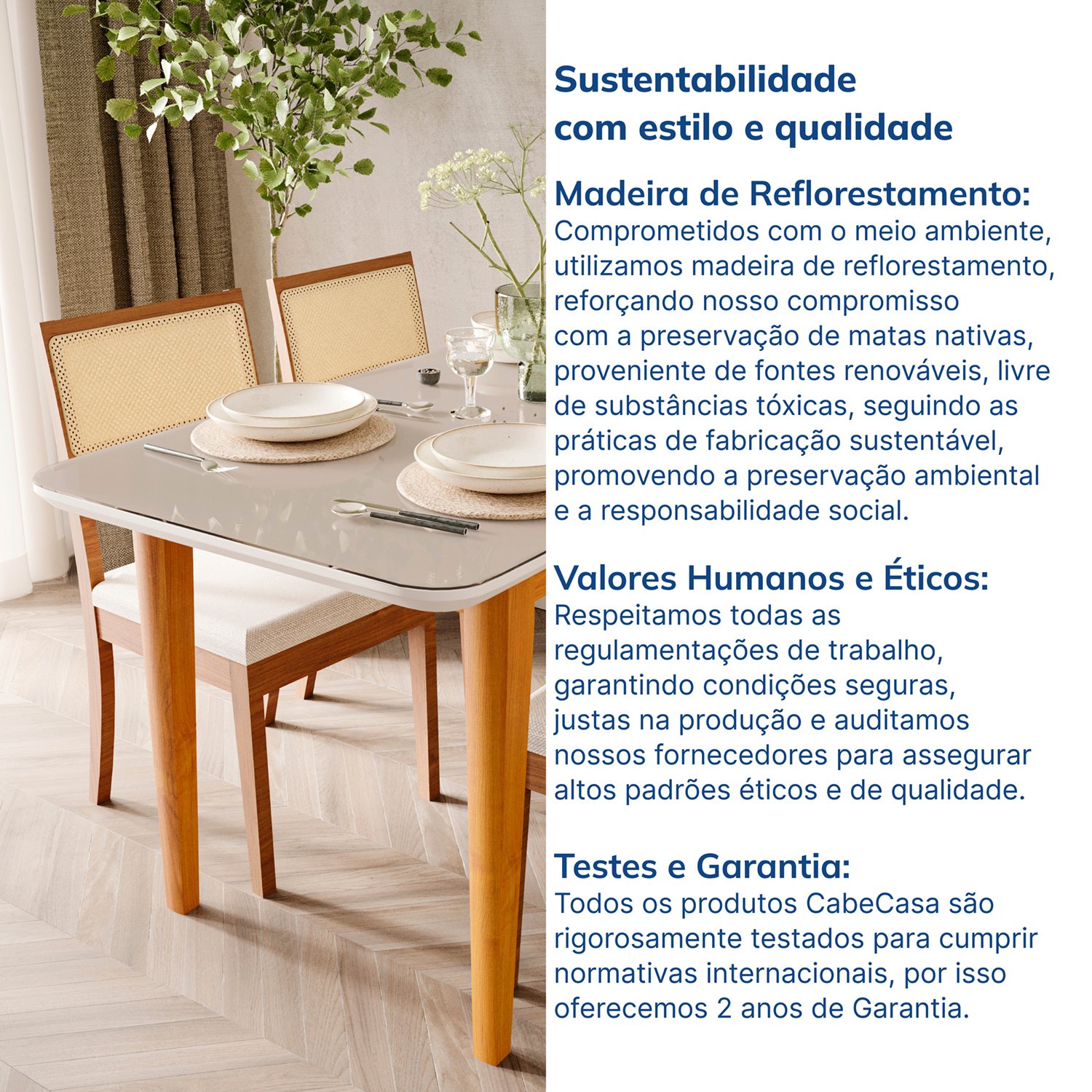 Mesa de Jantar 6 Lugares 1,80m Tampo MDF e Vidro Pés Madeira Maciça Tangará CabeCasa MadeiraMadeira - 6