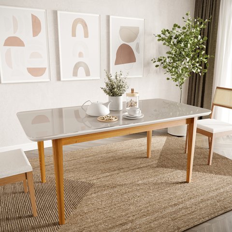 Mesa de Jantar 6 Lugares 180cm com Tampo MDF e Vidro Tangará CabeCasa MadeiraOriginals