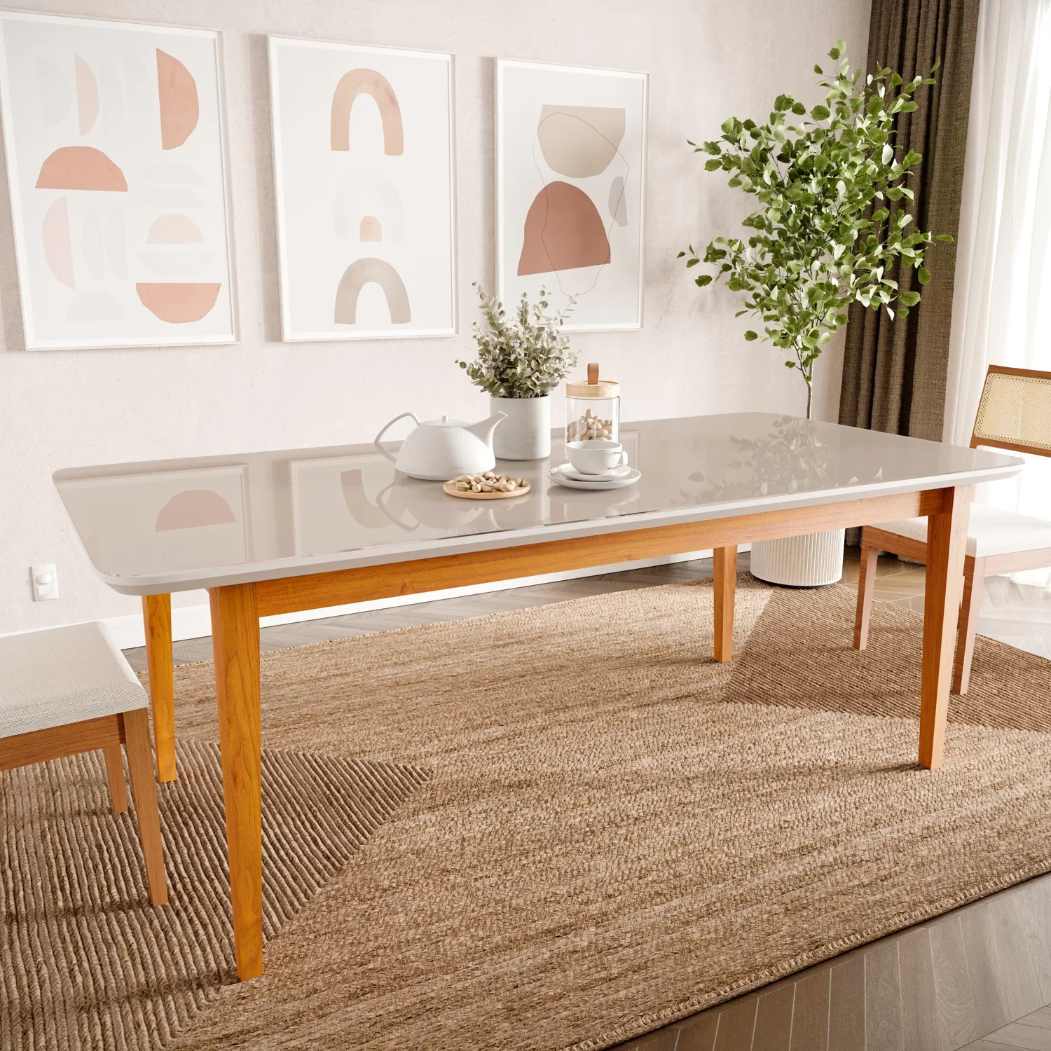 Mesa De Jantar 8 Lugares 2 10m Tampo MDF E Vidro P s Madeira Maci a Mesa De Jantar 8 Lugares 2 10m Tampo MDF E Vidro P s Madeira Maci a