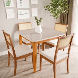 Mesa de Jantar Quadrada 4 Lugares 95cm Tampo MDF e Vidro Tangará CabeCasa MadeiraOriginals - 7 Mesa de Jantar Quadrada 4 Lugares 95cm Tampo MDF e Vidro Tangará CabeCasa MadeiraOriginals - 7
