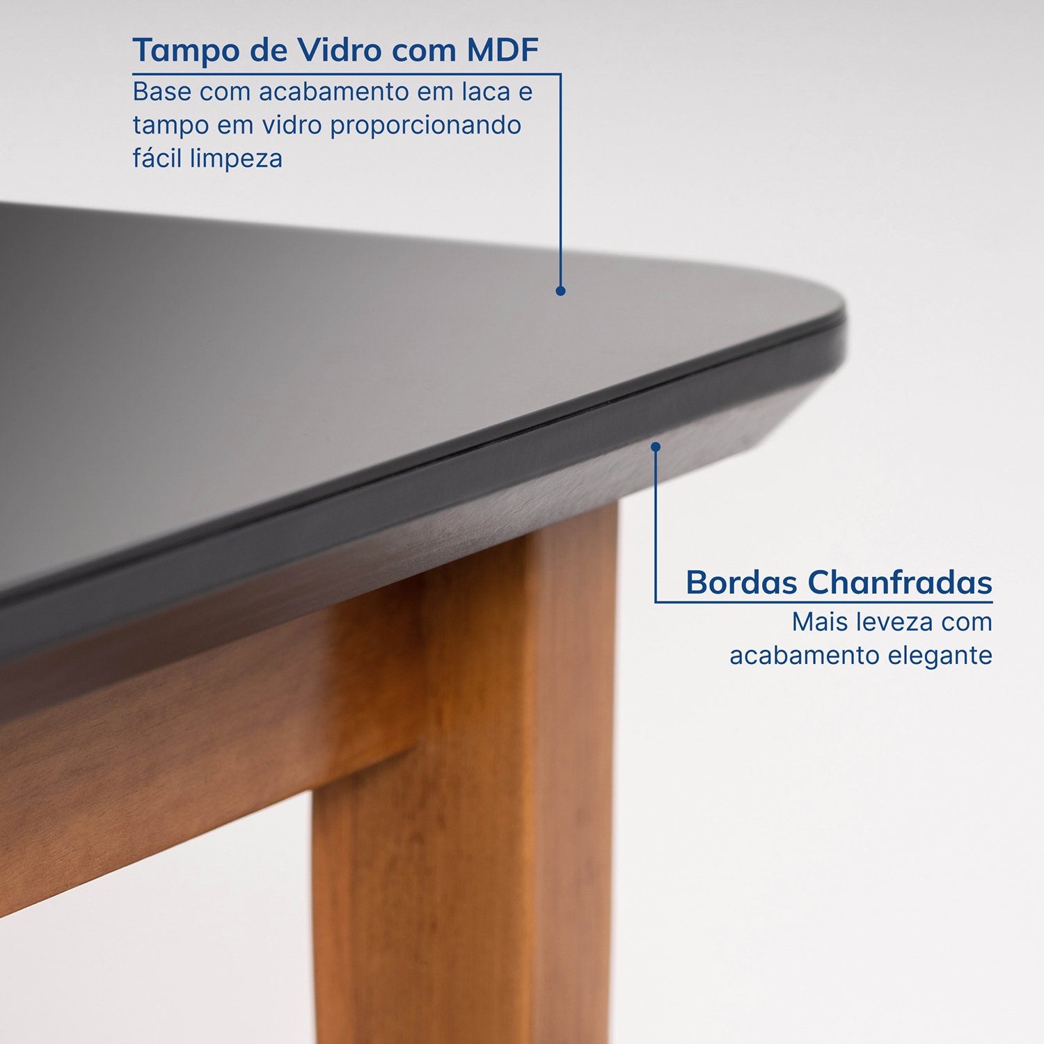 Mesa de Jantar Quadrada 4 Lugares 95cm Tampo MDF e Vidro Tangará CabeCasa MadeiraMadeira - 5