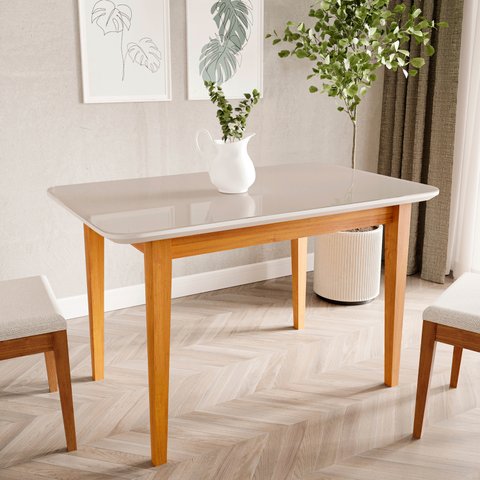 Mesa de Jantar 4 Lugares 130cm com Tampo MDF e Vidro Tangará CabeCasa MadeiraOriginals