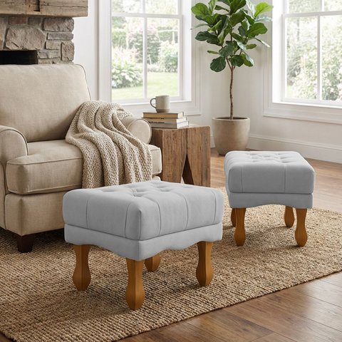 Kit 2 Puffs Duque Bouclé Premium de Luxo Elegantes para Sala Quarto Decoração Pés Luiz Xv Castanho