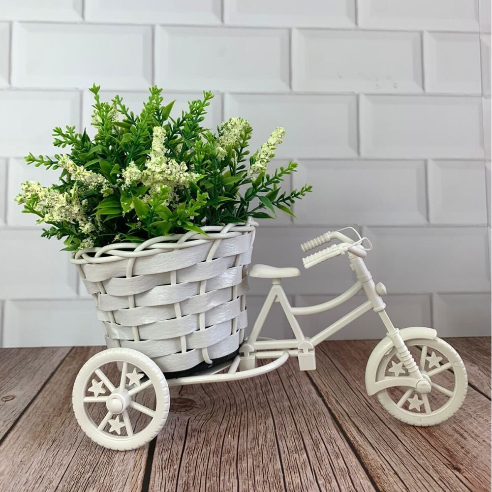 Floreira Bicicleta Miniatura + 1 Arranjo de Flores Decoração Cor: Branca - 1