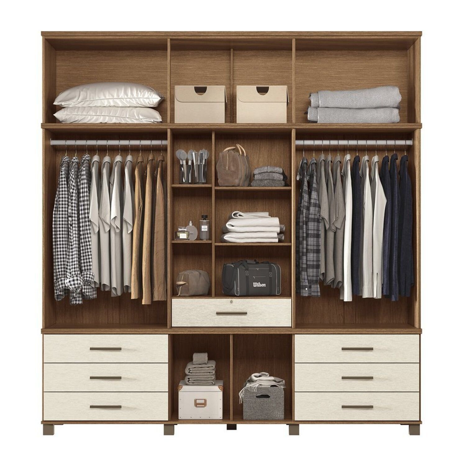 Guarda Roupa 13 Portas 7 Gavetas Contemporâneo Off White/Jatobá