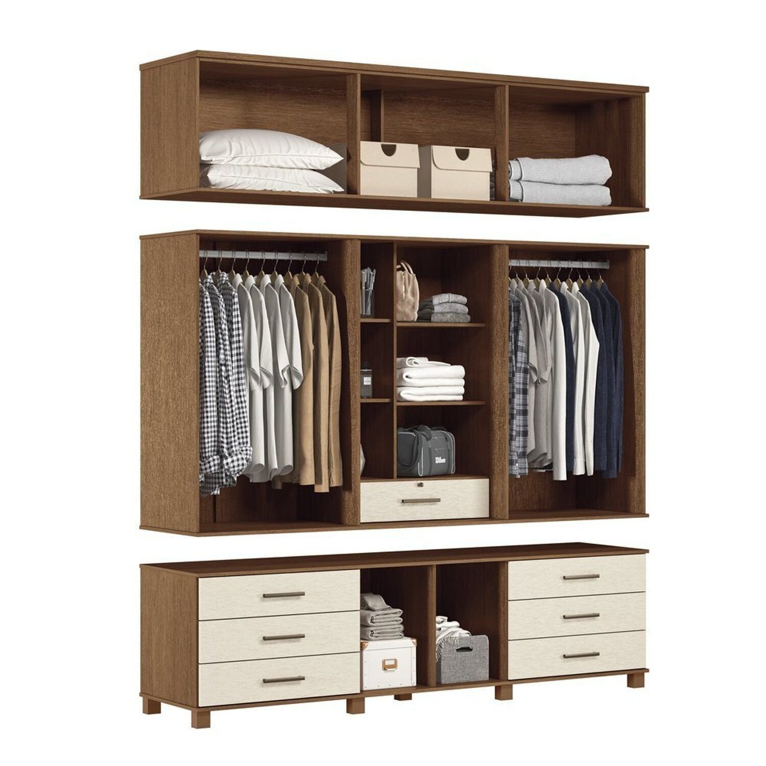 Guarda Roupa 13 Portas 7 Gavetas Contemporâneo Off White/Jatobá