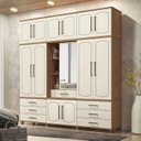 Ver imagem 1 de Guarda Roupa 13 Portas 7 Gavetas Contemporâneo Off White/Jatobá/Areia