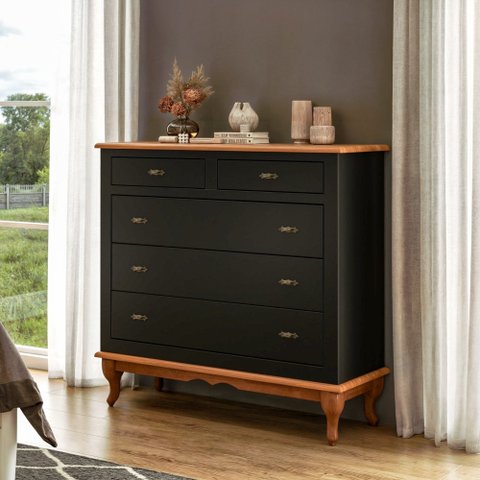 Cômoda Clássico Pés Luiz Vx 5 Gavetas Preto - Imbuia