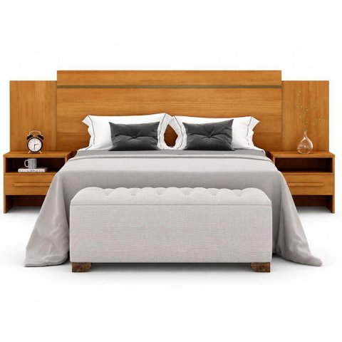 Cabeceira Box Casal Bristol com 2 Mesas de Cabeciera Cinamomo - Novo Horizonte