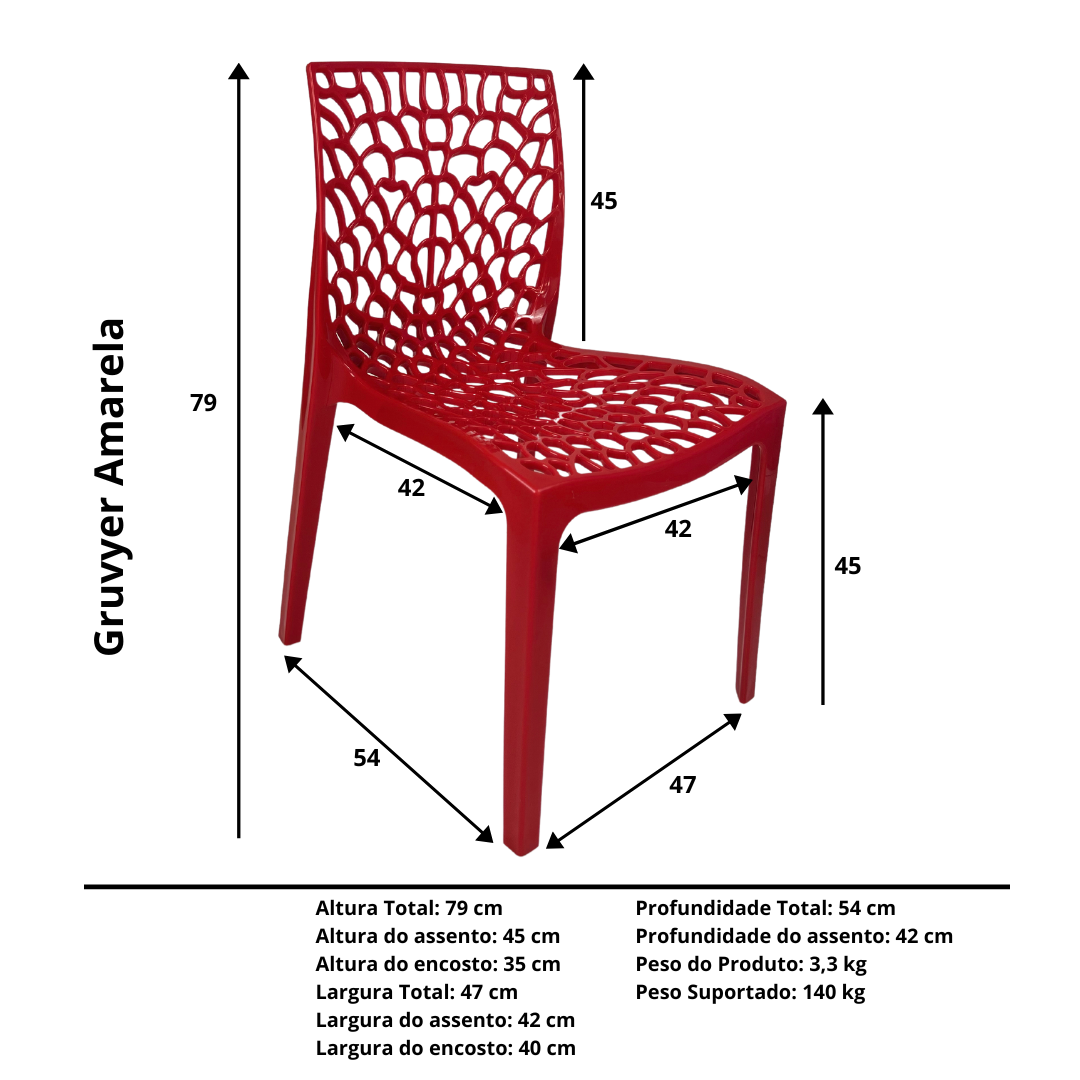 Cadeira Gruvyer Vermelha - kit com 6 - 4