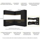Ver imagem 6 de Armário de Cozinha Completa de Canto com Rodapé Veneza Multimóveis V2101 Preto/Dourado