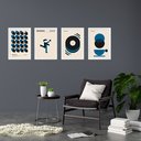 Ver imagem 2 de Kit 4 Quadros Artes Bauhaus Azuis e Bege 24x18cm - com Vidro:moldura Branca
