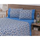 Ver imagem 1 de Jogo Lençol 4 Peças Cama Viúva 1,88mx1,28mx25cm 100% Algodão 180 Fios Losangos Azul