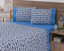 Ver imagem 1 de Jogo Lençol 4 Peças Cama Viúva 1,88mx1,28mx25cm 100% Algodão 180 Fios Losangos Azul