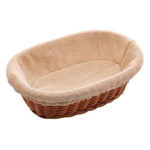 Cesta Oval de Rattan Plástico com Forro em Tecido 24x17x7cm