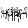 Conjunto de Mesa Michelly com 06 Cadeiras 150x75cm Moura Preto com Branco Floral - 1