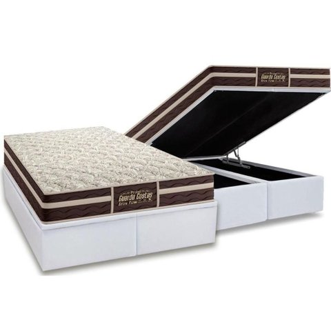 Cama Box Baú King: Colchão Anatômico Probel Guarda Costas Extra Firme + Base Crc Courano White (