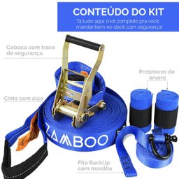 Slackline Zamboo Kit ExtremeLine 30m x 50mm Azul Com Catraca Reforçada, BackUp e Protetores Suporta  - 2