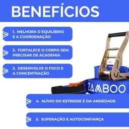 Slackline Zamboo Kit ExtremeLine 30m x 50mm Azul Com Catraca Reforçada, BackUp e Protetores Suporta  - 3