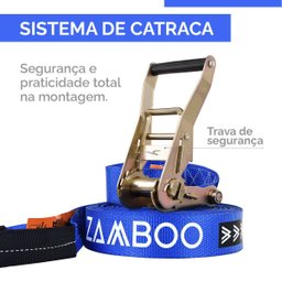 Slackline Zamboo Kit ExtremeLine 30m x 50mm Azul Com Catraca Reforçada, BackUp e Protetores Suporta  - 5