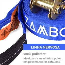Slackline Zamboo Kit ExtremeLine 30m x 50mm Azul Com Catraca Reforçada, BackUp e Protetores Suporta  - 4