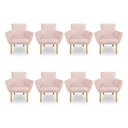 Ver imagem 1 de Kit 8 Poltronas Decorativa Leticia Suede Rosa Bebê Pés Palito Castanho - Pallazio