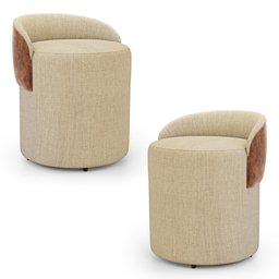 Kit 02 Puffs Banquetas Living Gaia Orgânico com Encosto Baixo Linho Bege Ocre - Desk Design - 1