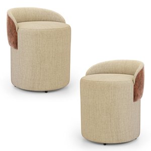 Kit 02 Puffs Banquetas Living Gaia Orgânico com Encosto Baixo Linho Bege Ocre - Desk Design