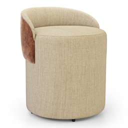 Kit 02 Puffs Banquetas Living Gaia Orgânico com Encosto Baixo Linho Bege Ocre - Desk Design - 5